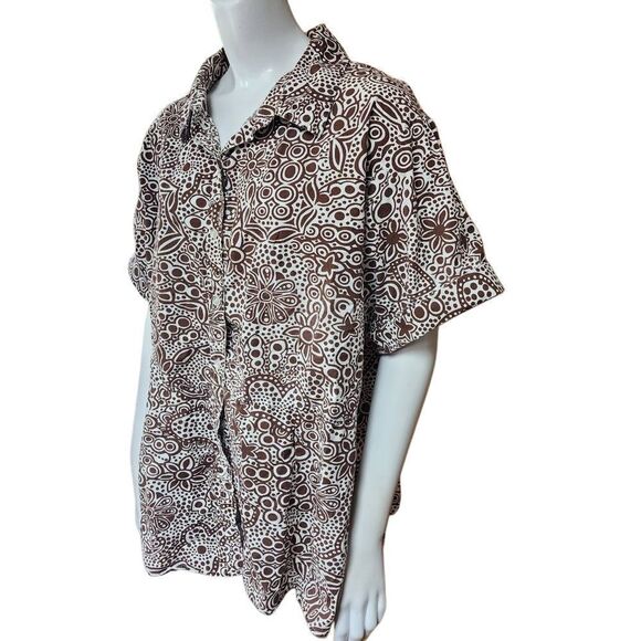 Silhouettes Brown & White Short Sleeve Button Down Shirt (2X) - Picture 1 of 5